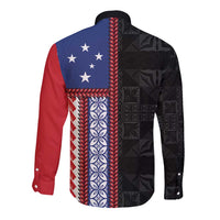 Samoa Flag Long Sleeve Button Shirt Ula Fala With Samoan Siapo - Polynesian Pride