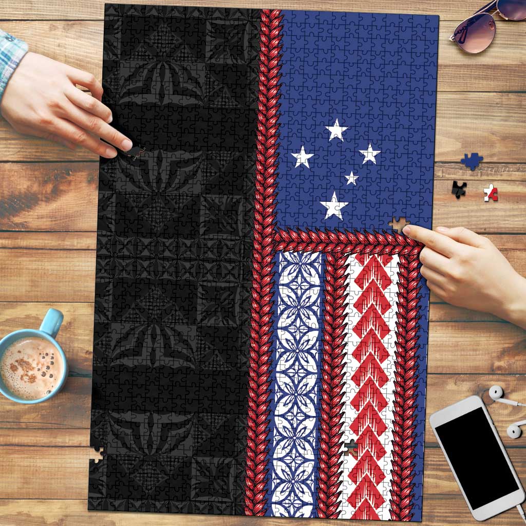 Samoa Flag Puzzle Ula Fala With Samoan Siapo - Polynesian Pride