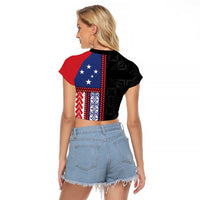 Samoa Flag Raglan Cropped T Shirt Ula Fala With Samoan Siapo - Polynesian Pride