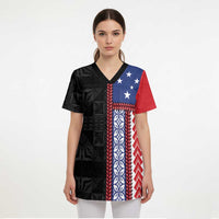 Samoa Flag Scrub Top Ula Fala With Samoan Siapo - Polynesian Pride