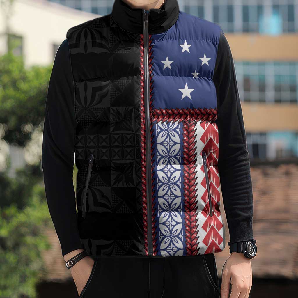 Samoa Flag Sleeveless Puffer Jacket Ula Fala With Samoan Siapo - Polynesian Pride