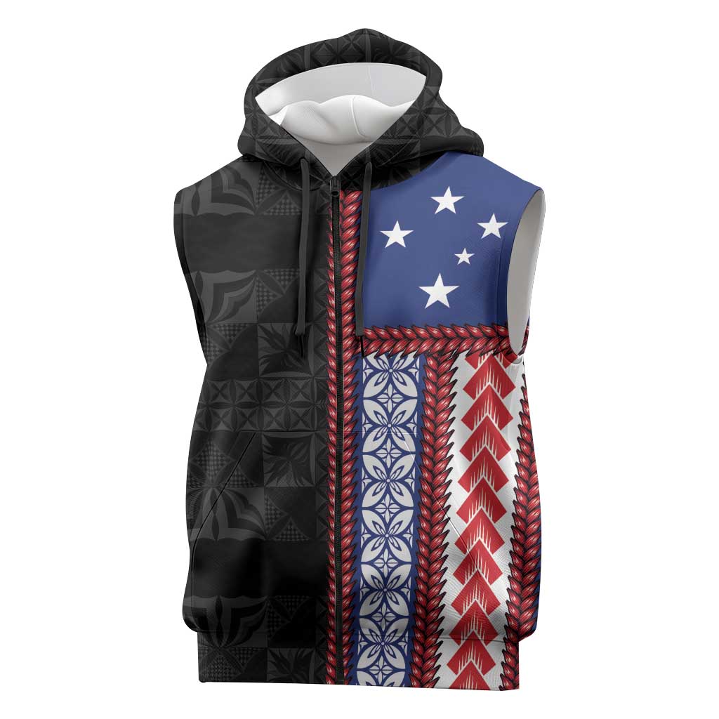 Samoa Flag Sleeveless Zip Hoodie Ula Fala With Samoan Siapo - Polynesian Pride