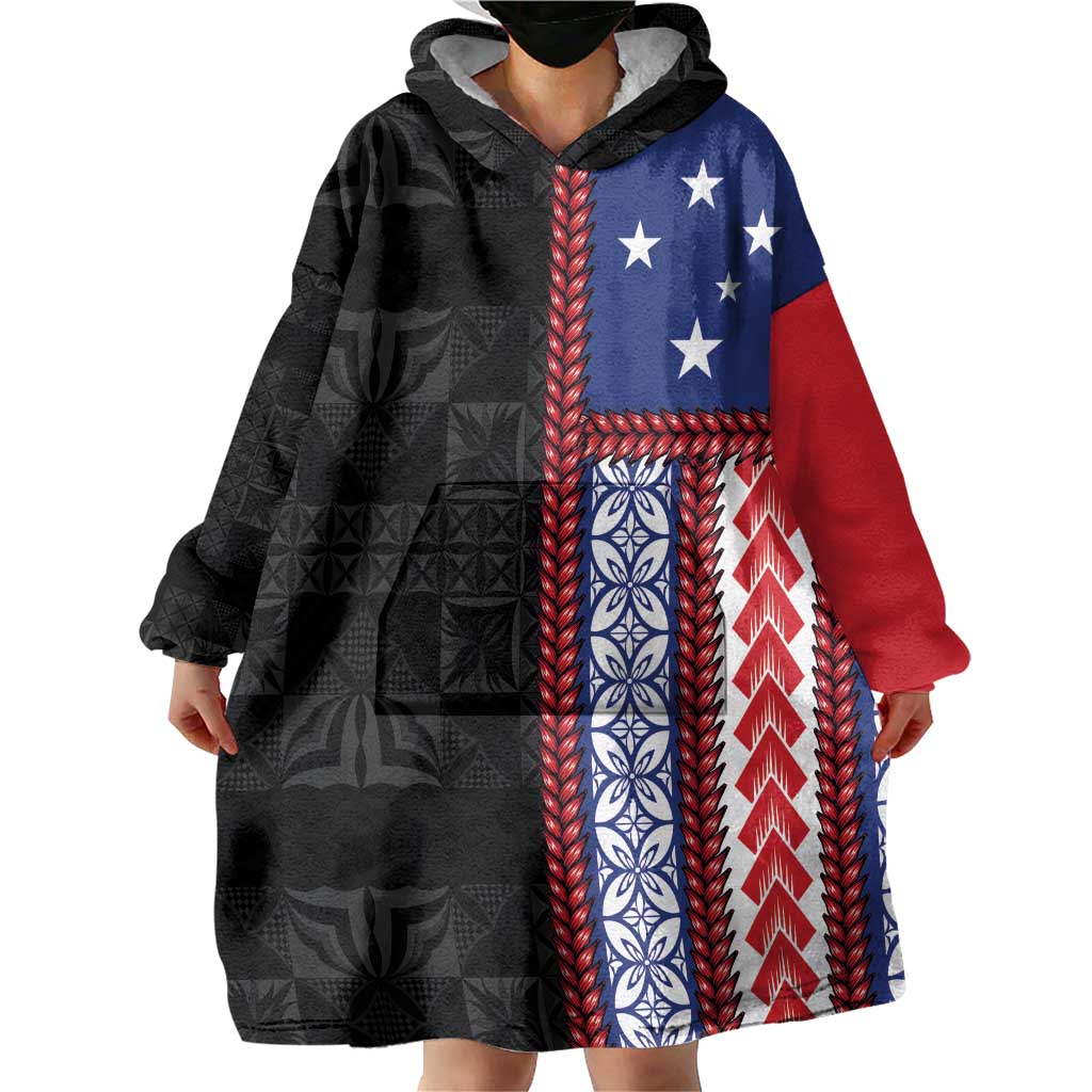Samoa Flag Wearable Blanket Hoodie Ula Fala With Samoan Siapo - Polynesian Pride