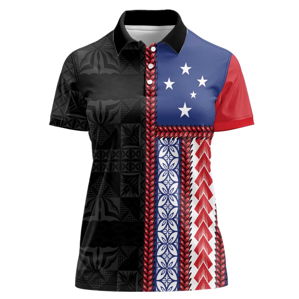 Samoa Flag Women Polo Shirt Ula Fala With Samoan Siapo - Polynesian Pride
