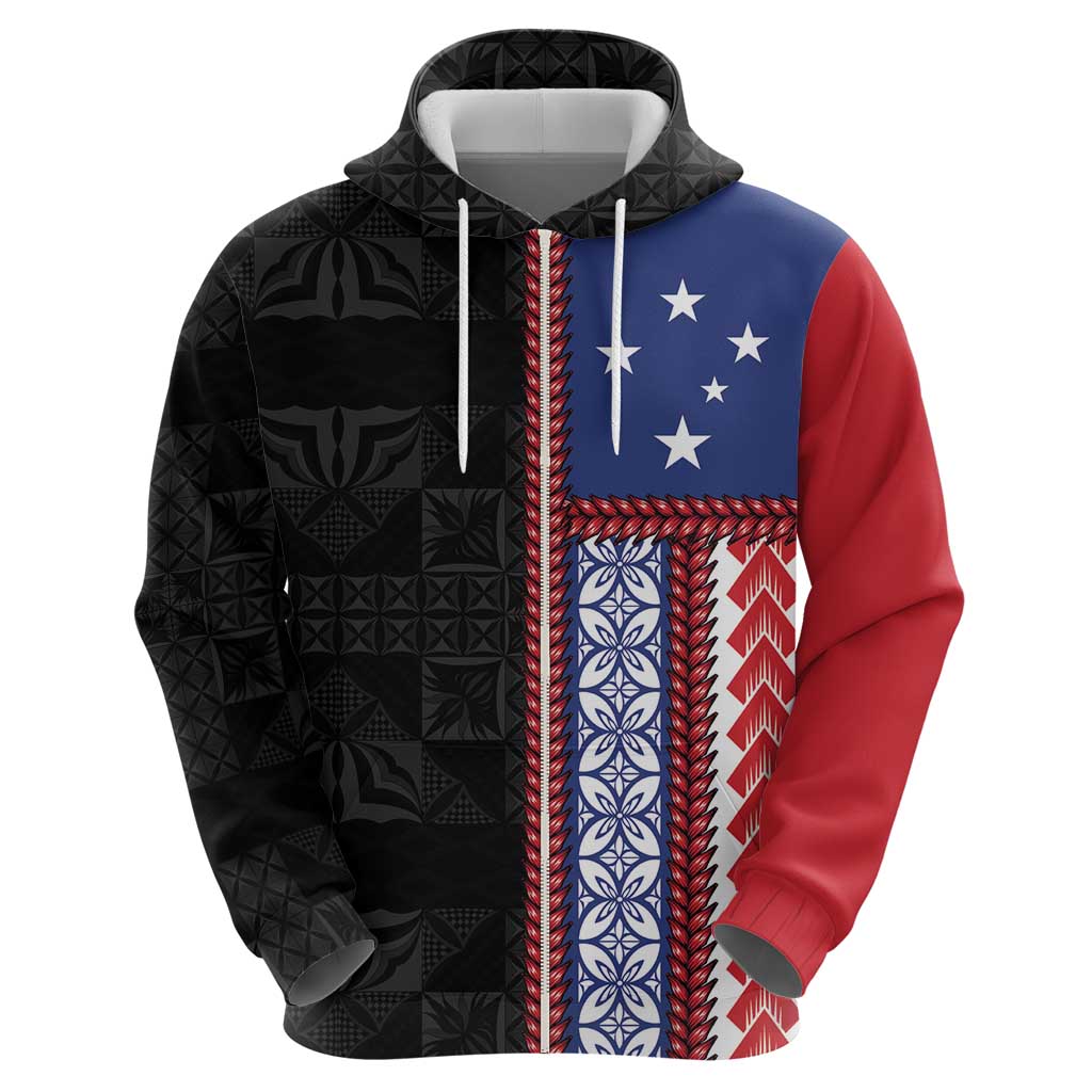 Samoa Flag Zip Hoodie Ula Fala With Samoan Siapo - Polynesian Pride