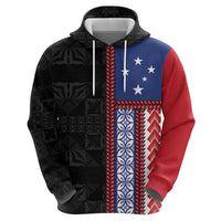 Samoa Flag Zip Hoodie Ula Fala With Samoan Siapo - Polynesian Pride