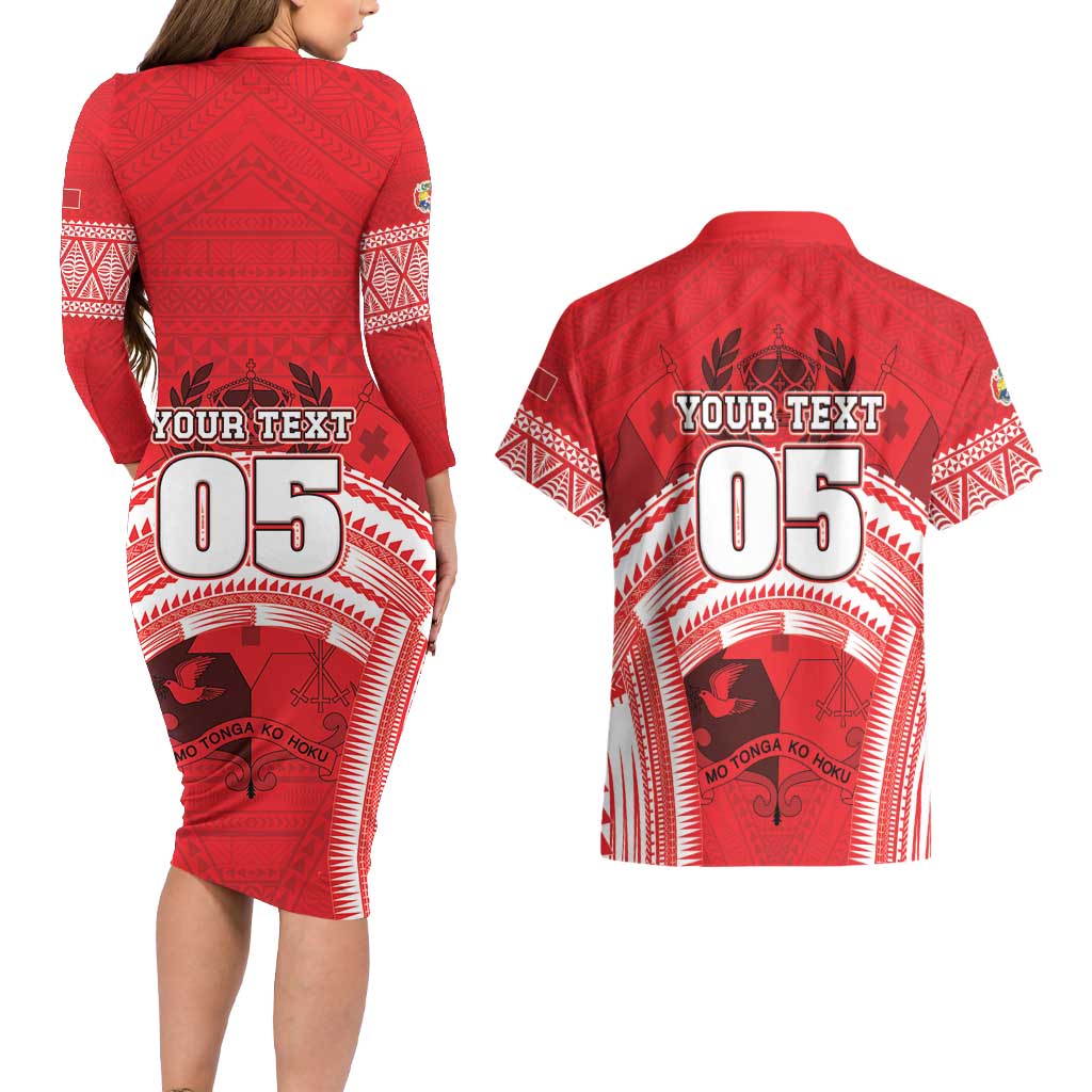 Custom Tonga Rugby Mate Ma'a Couples Matching Long Sleeve Bodycon Dress and Hawaiian Shirt Tongan Pride Unique Style - Polynesian Pride