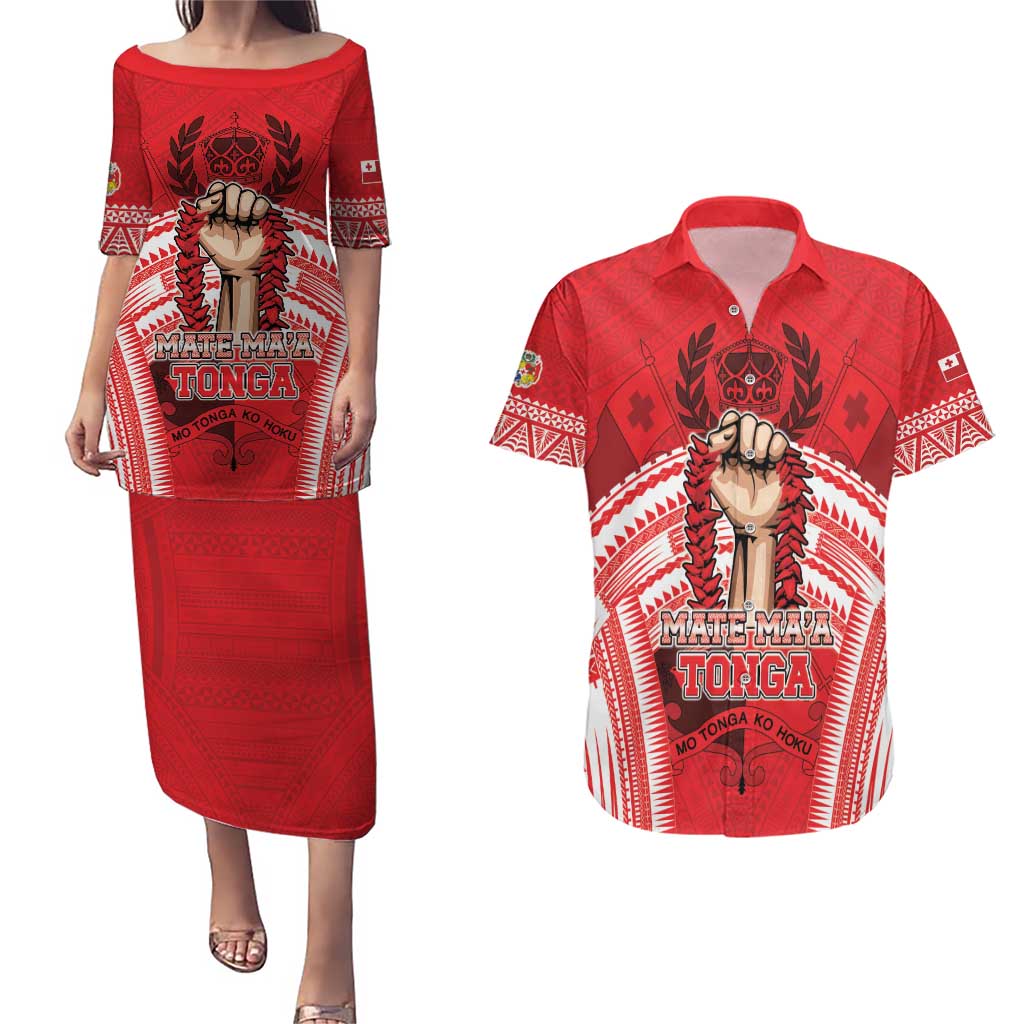 Custom Tonga Rugby Mate Ma'a Couples Matching Puletasi and Hawaiian Shirt Tongan Pride Unique Style - Polynesian Pride
