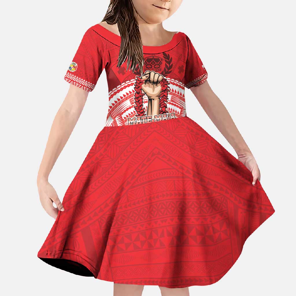 Custom Tonga Rugby Mate Ma'a Family Matching Long Sleeve Bodycon Dress and Hawaiian Shirt Tongan Pride Unique Style LT05 Daughter's Dress Red - Polynesian Pride
