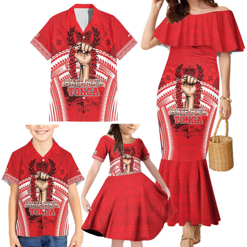 Custom Tonga Rugby Mate Ma'a Family Matching Mermaid Dress and Hawaiian Shirt Tongan Pride Unique Style - Polynesian Pride