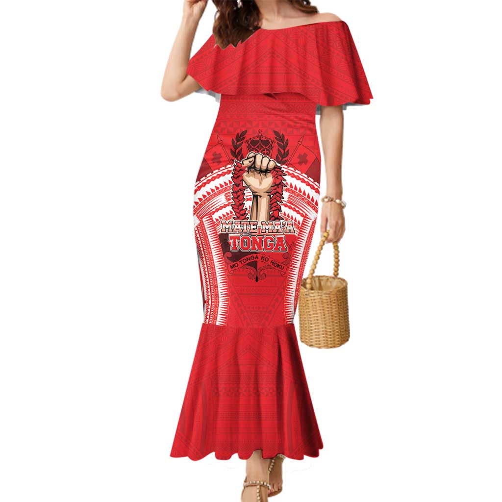 Custom Tonga Rugby Mate Ma'a Family Matching Mermaid Dress and Hawaiian Shirt Tongan Pride Unique Style - Polynesian Pride