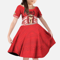Custom Tonga Rugby Mate Ma'a Family Matching Off The Shoulder Long Sleeve Dress and Hawaiian Shirt Tongan Pride Unique Style LT05 Daughter's Dress Red - Polynesian Pride