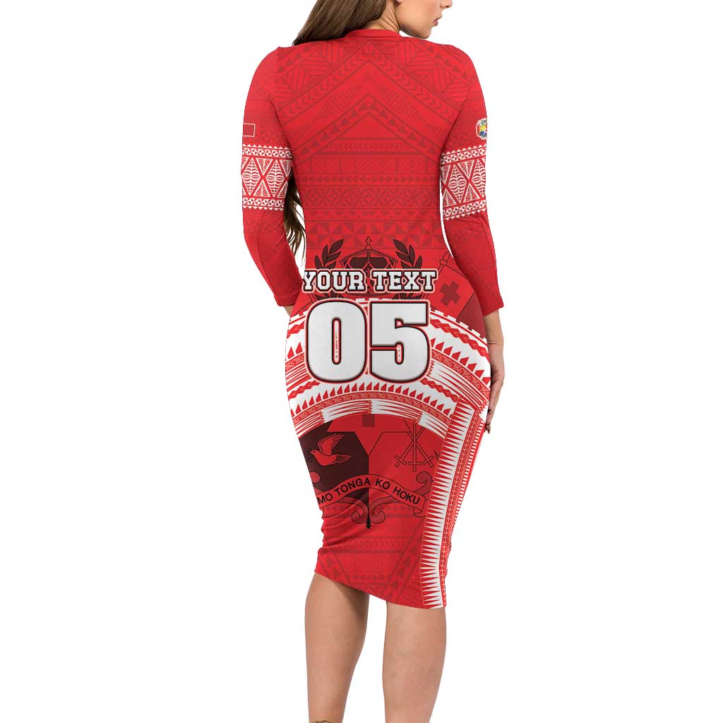 Custom Tonga Rugby Mate Ma'a Long Sleeve Bodycon Dress Tongan Pride Unique Style LT05 - Polynesian Pride