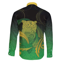 New Zealand Aotearoa Ruru Family Matching Long Sleeve Bodycon Dress and Hawaiian Shirt Maori Fern Art Green LT05 - Polynesian Pride
