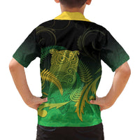 New Zealand Aotearoa Ruru Family Matching Off The Shoulder Long Sleeve Dress and Hawaiian Shirt Maori Fern Art Green LT05 - Polynesian Pride