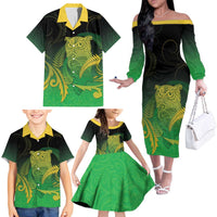 New Zealand Aotearoa Ruru Family Matching Off The Shoulder Long Sleeve Dress and Hawaiian Shirt Maori Fern Art Green LT05 - Polynesian Pride