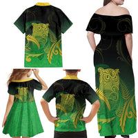 New Zealand Aotearoa Ruru Family Matching Off Shoulder Maxi Dress and Hawaiian Shirt Maori Fern Art Green LT05 - Polynesian Pride