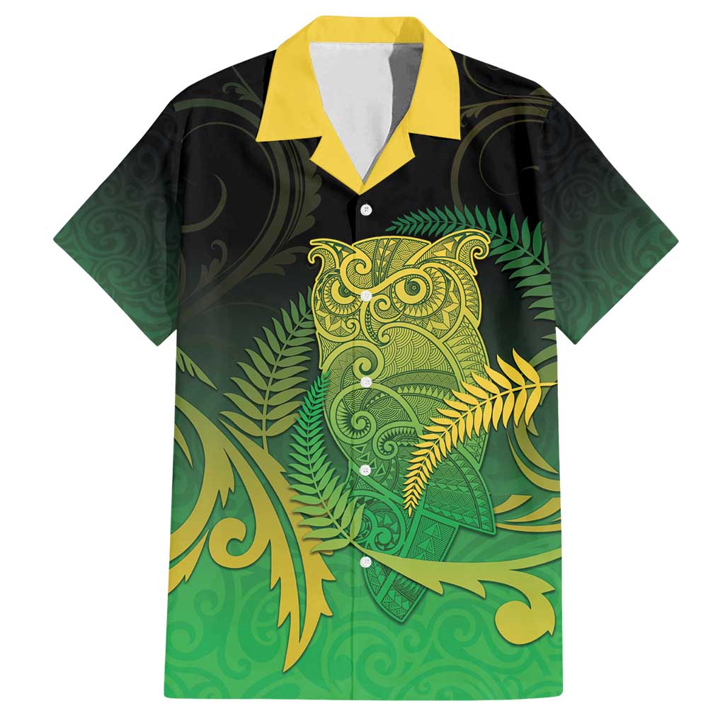 New Zealand Aotearoa Ruru Family Matching Off Shoulder Maxi Dress and Hawaiian Shirt Maori Fern Art Green LT05 Dad's Shirt - Short Sleeve Green - Polynesian Pride