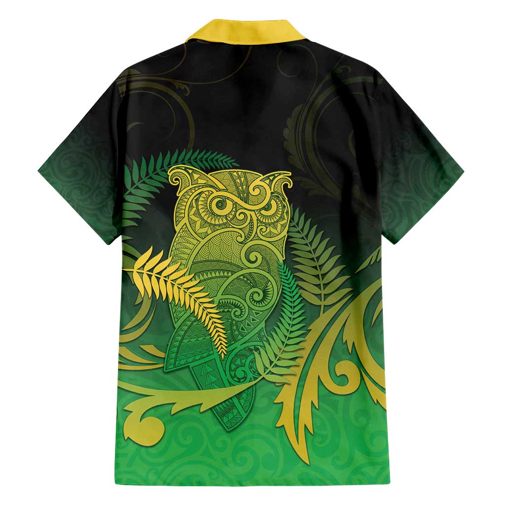 New Zealand Aotearoa Ruru Family Matching Off Shoulder Maxi Dress and Hawaiian Shirt Maori Fern Art Green LT05 - Polynesian Pride