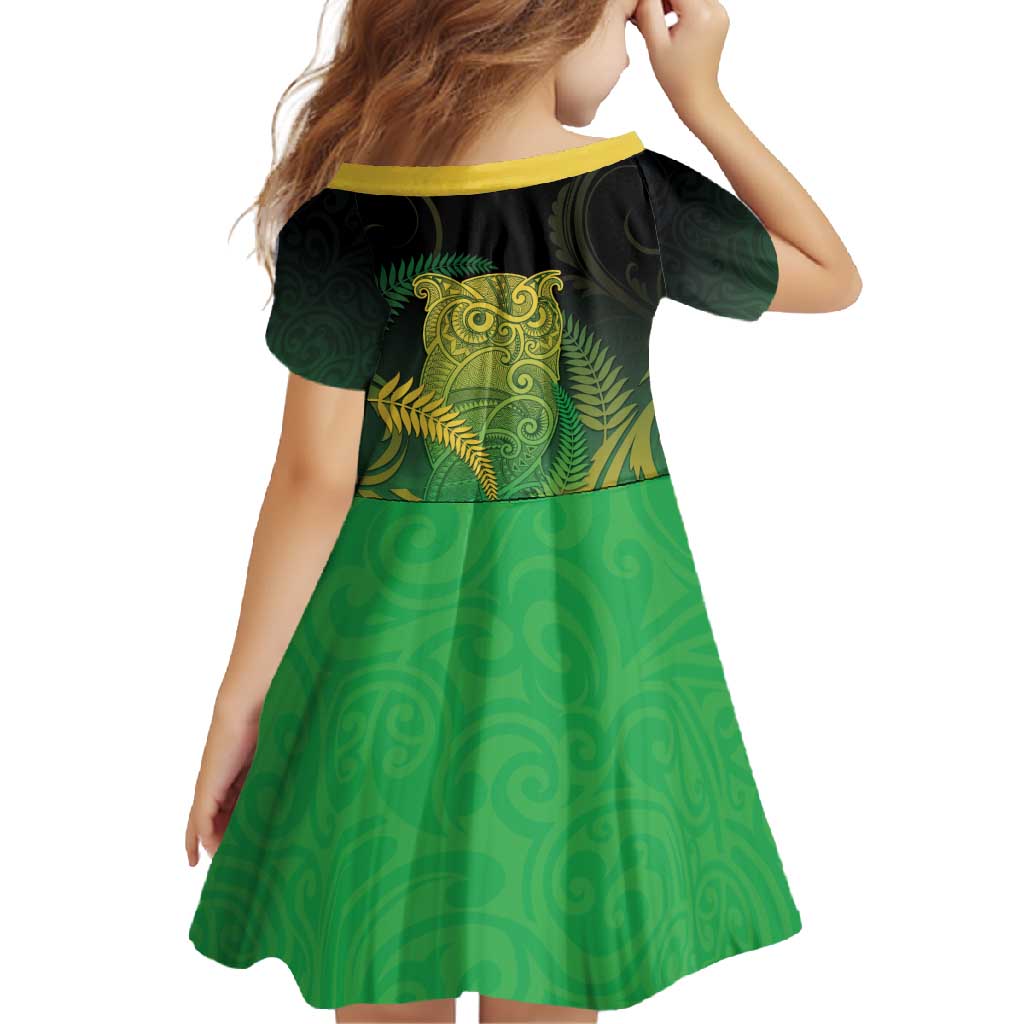 New Zealand Aotearoa Ruru Family Matching Tank Maxi Dress and Hawaiian Shirt Maori Fern Art Green LT05 - Polynesian Pride