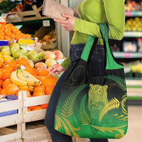 New Zealand Aotearoa Ruru Grocery Bag Maori Fern Art Green