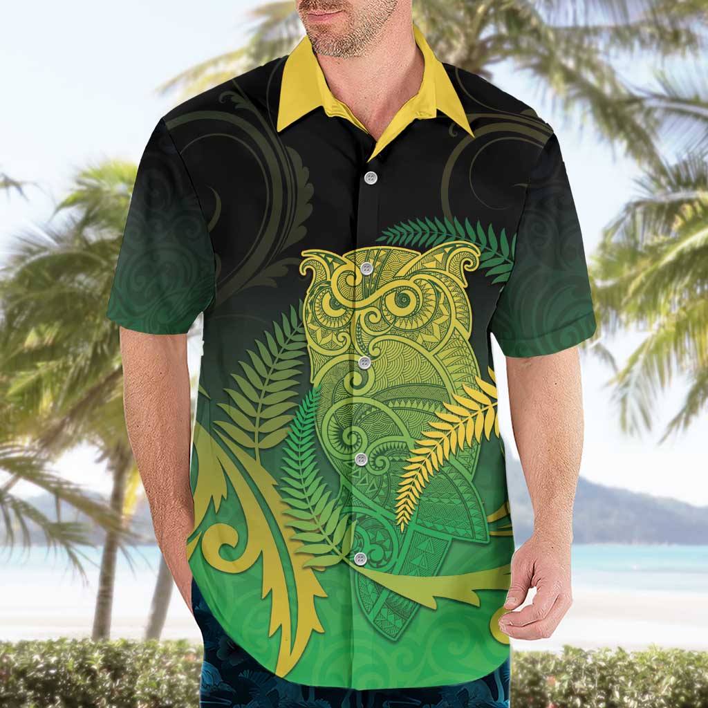 New Zealand Aotearoa Ruru Hawaiian Shirt Maori Fern Art Green