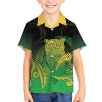 New Zealand Aotearoa Ruru Hawaiian Shirt Maori Fern Art Green