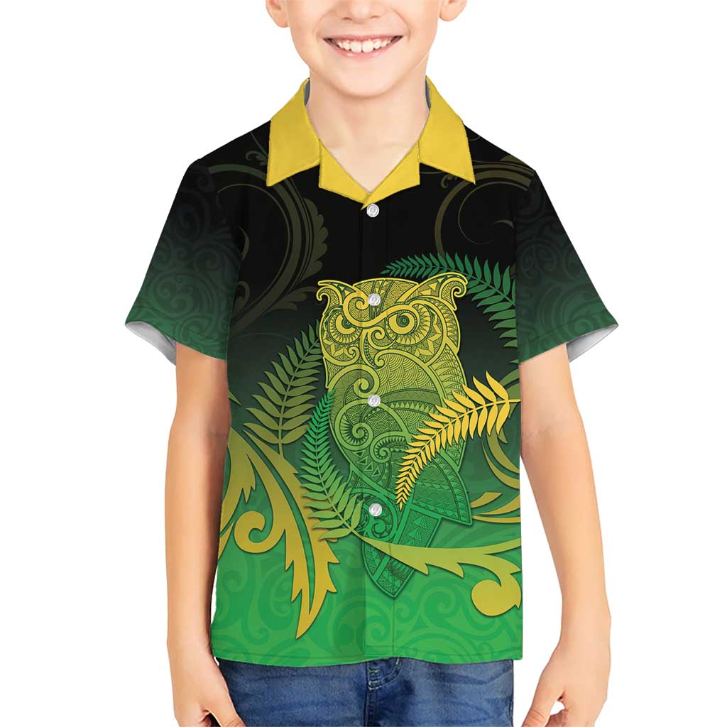New Zealand Aotearoa Ruru Kid Hawaiian Shirt Maori Fern Art Green LT05 Kid Green - Polynesian Pride