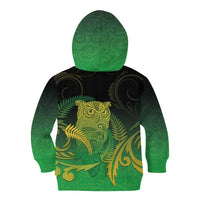 New Zealand Aotearoa Ruru Kid Hoodie Maori Fern Art Green LT05 - Polynesian Pride