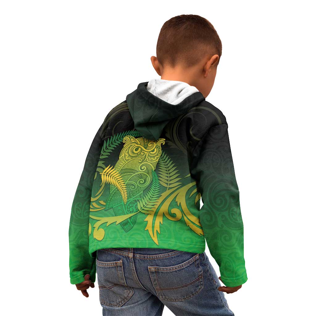 New Zealand Aotearoa Ruru Kid Hoodie Maori Fern Art Green LT05 - Polynesian Pride