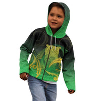 New Zealand Aotearoa Ruru Kid Hoodie Maori Fern Art Green LT05 - Polynesian Pride