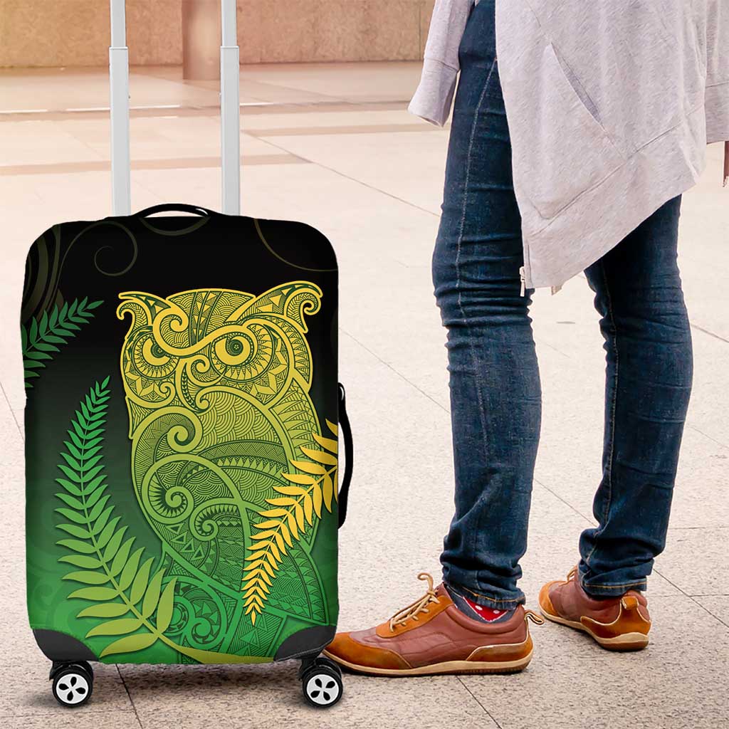 New Zealand Aotearoa Ruru Luggage Cover Maori Fern Art Green