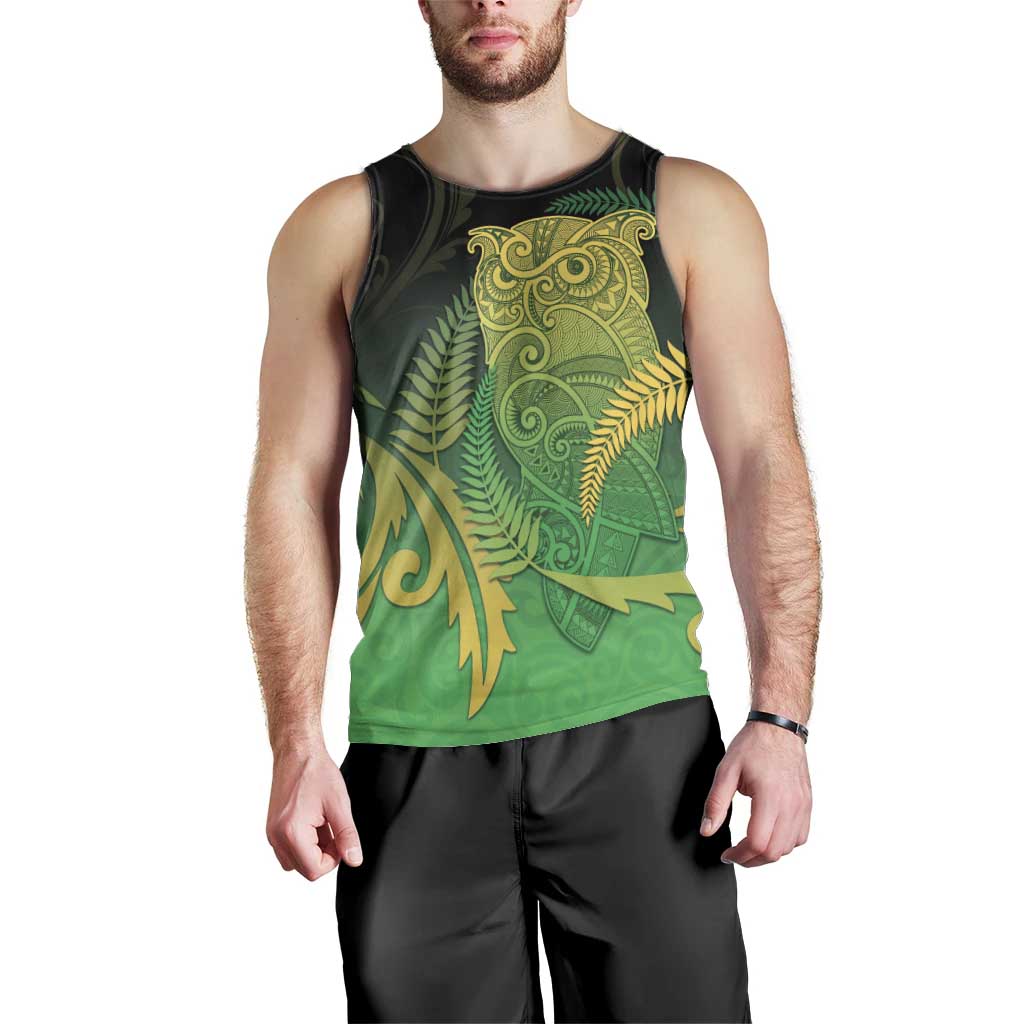 New Zealand Aotearoa Ruru Men Tank Top Maori Fern Art Green