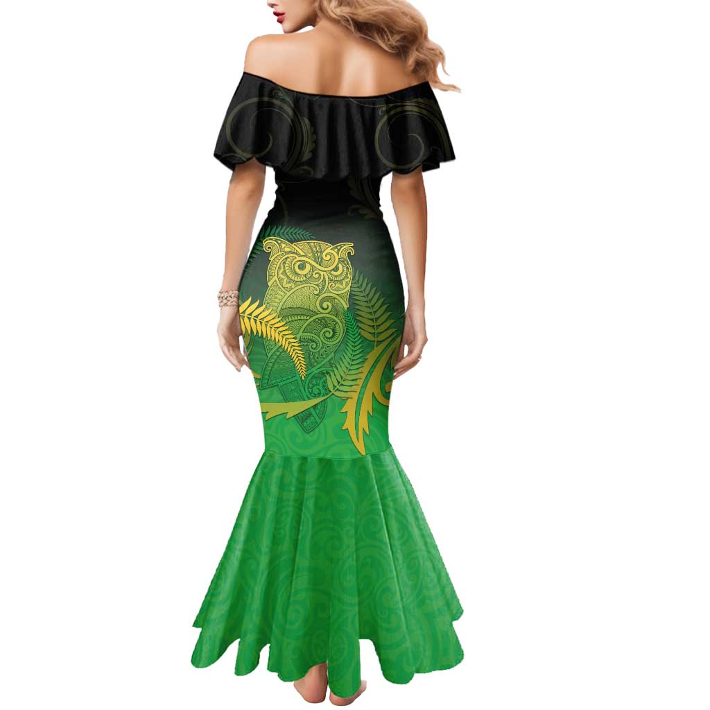 New Zealand Aotearoa Ruru Mermaid Dress Maori Fern Art Green LT05 - Polynesian Pride
