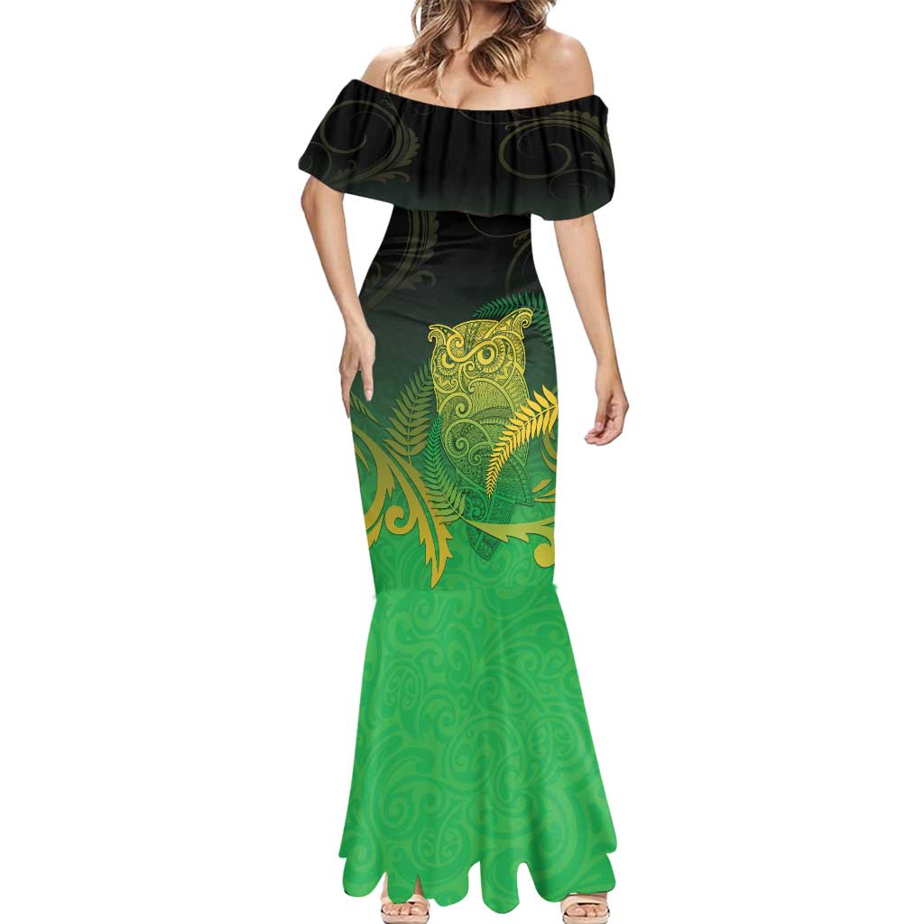 New Zealand Aotearoa Ruru Mermaid Dress Maori Fern Art Green LT05 - Polynesian Pride