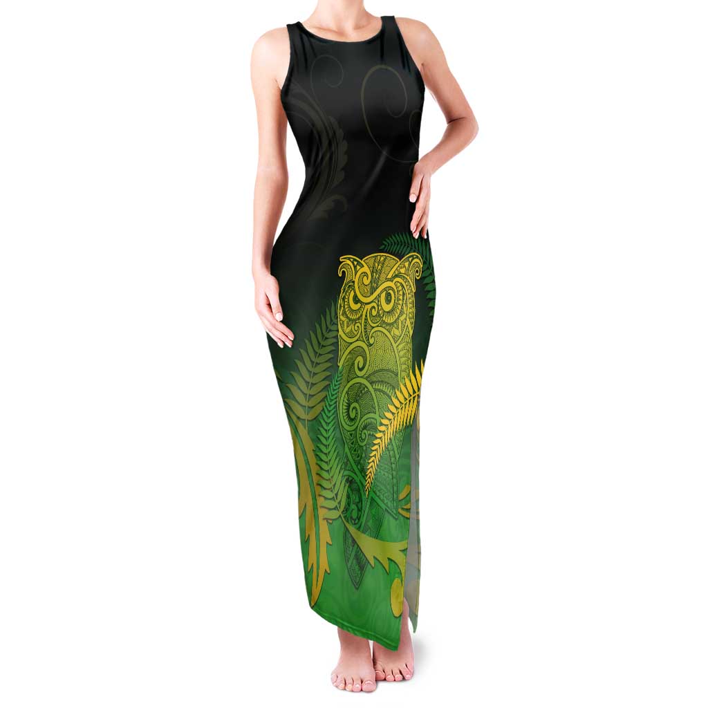 New Zealand Aotearoa Ruru Tank Maxi Dress Maori Fern Art Green LT05 Women Green - Polynesian Pride