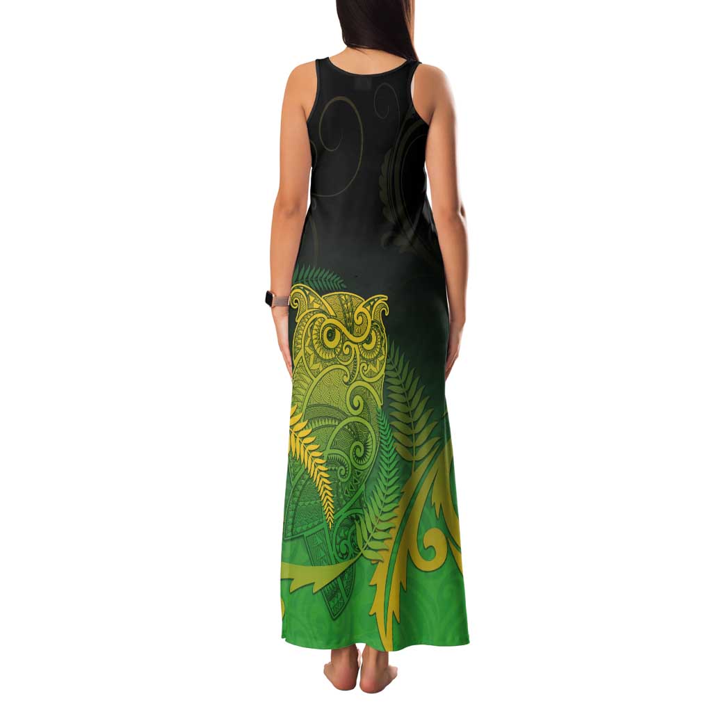New Zealand Aotearoa Ruru Tank Maxi Dress Maori Fern Art Green LT05 - Polynesian Pride