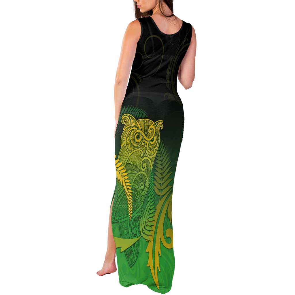 New Zealand Aotearoa Ruru Tank Maxi Dress Maori Fern Art Green LT05 - Polynesian Pride