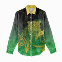 New Zealand Aotearoa Ruru Women Casual Shirt Maori Fern Art Green LT05 - Polynesian Pride