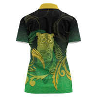 New Zealand Aotearoa Ruru Women Polo Shirt Maori Fern Art Green