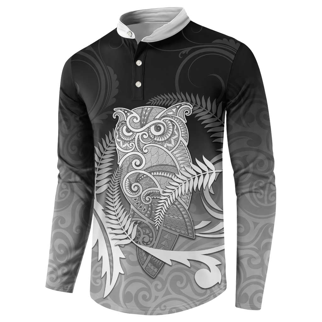 New Zealand Aotearoa Ruru Button Sweatshirt Maori Fern Art Black