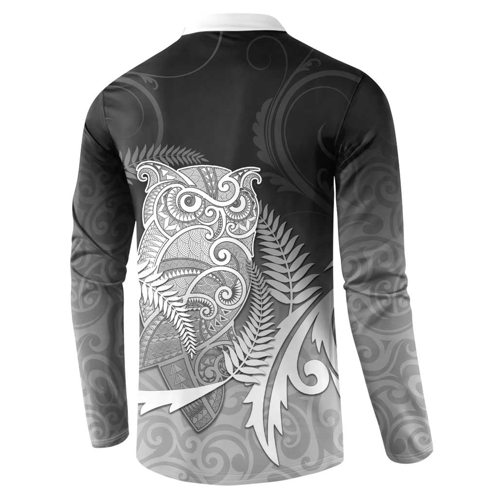 New Zealand Aotearoa Ruru Button Sweatshirt Maori Fern Art Black