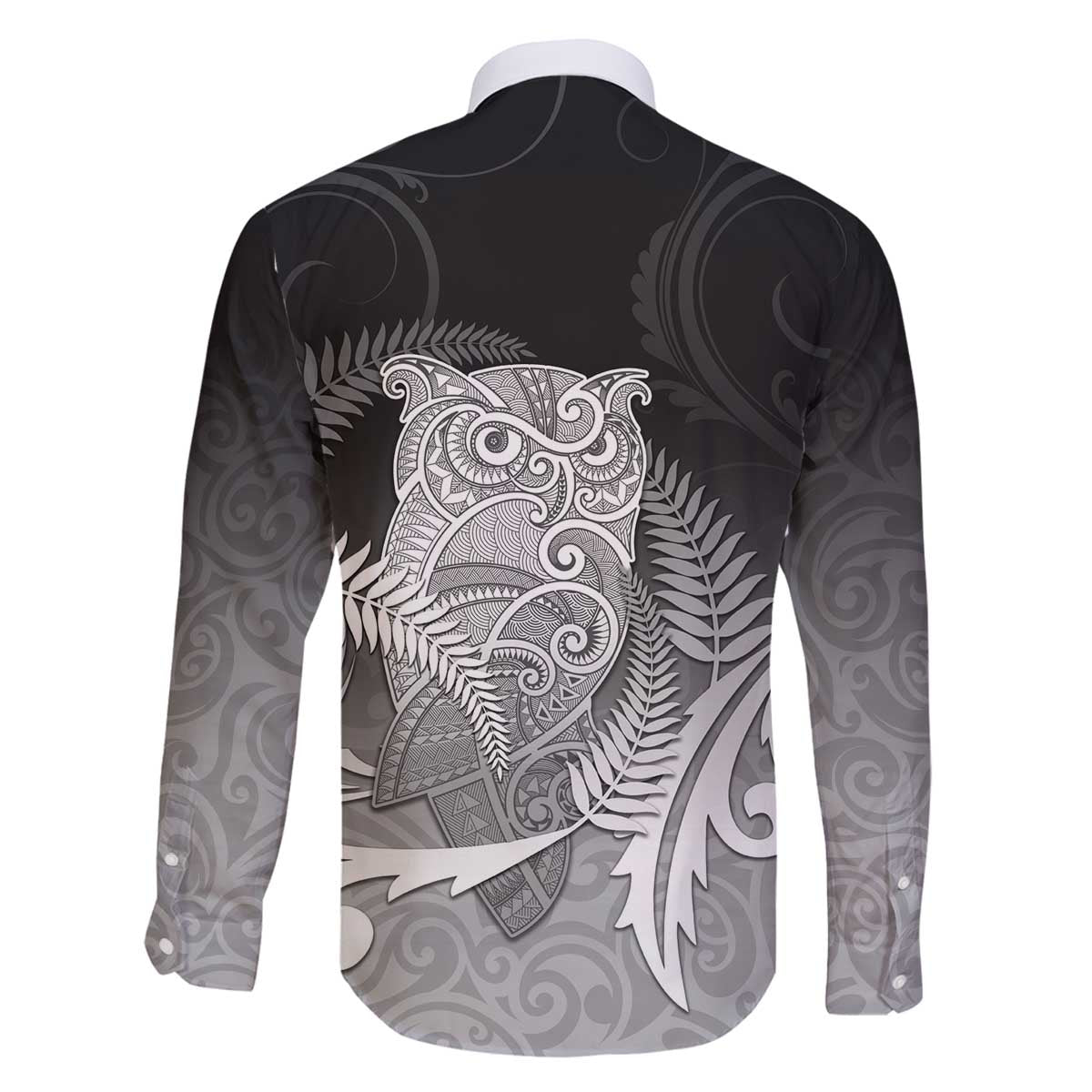 New Zealand Aotearoa Ruru Family Matching Off The Shoulder Long Sleeve Dress and Hawaiian Shirt Maori Fern Art Black LT05 - Polynesian Pride