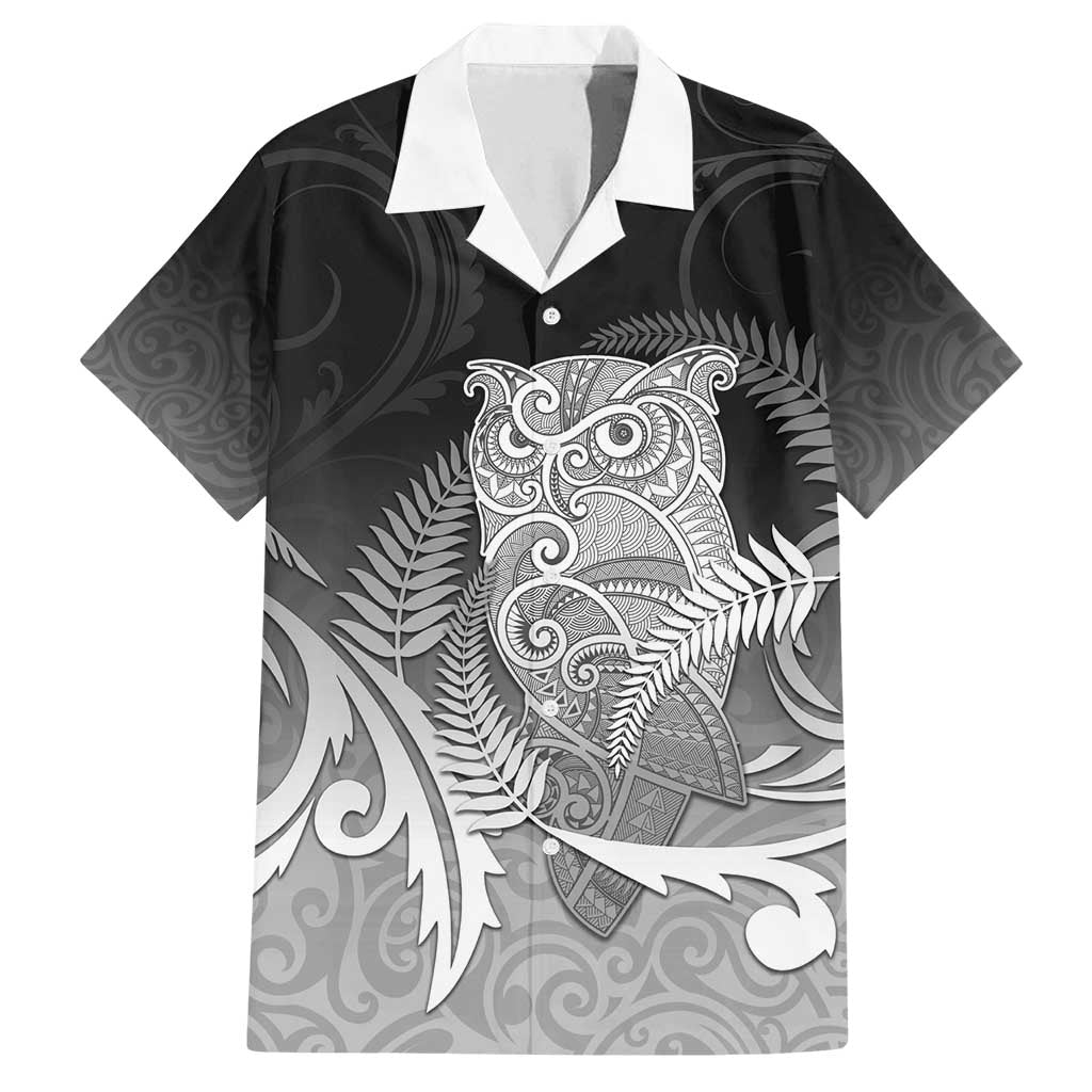New Zealand Aotearoa Ruru Family Matching Off Shoulder Maxi Dress and Hawaiian Shirt Maori Fern Art Black LT05 Dad's Shirt - Short Sleeve Black - Polynesian Pride