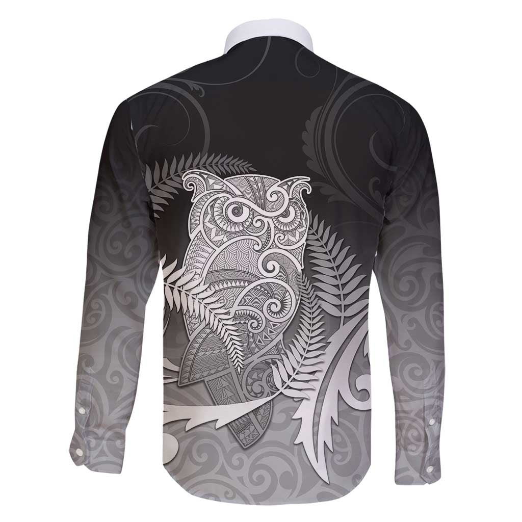 New Zealand Aotearoa Ruru Family Matching Off Shoulder Maxi Dress and Hawaiian Shirt Maori Fern Art Black LT05 - Polynesian Pride