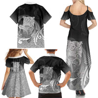 New Zealand Aotearoa Ruru Family Matching Summer Maxi Dress and Hawaiian Shirt Maori Fern Art Black LT05 - Polynesian Pride
