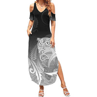 New Zealand Aotearoa Ruru Family Matching Summer Maxi Dress and Hawaiian Shirt Maori Fern Art Black LT05 Mom's Dress Black - Polynesian Pride