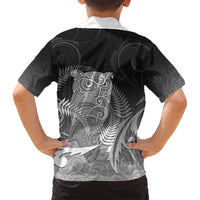 New Zealand Aotearoa Ruru Family Matching Tank Maxi Dress and Hawaiian Shirt Maori Fern Art Black LT05 - Polynesian Pride