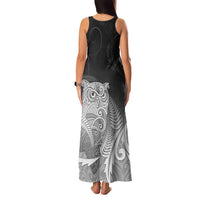 New Zealand Aotearoa Ruru Family Matching Tank Maxi Dress and Hawaiian Shirt Maori Fern Art Black LT05 - Polynesian Pride
