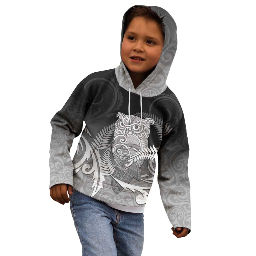 New Zealand Aotearoa Ruru Kid Hoodie Maori Fern Art Black